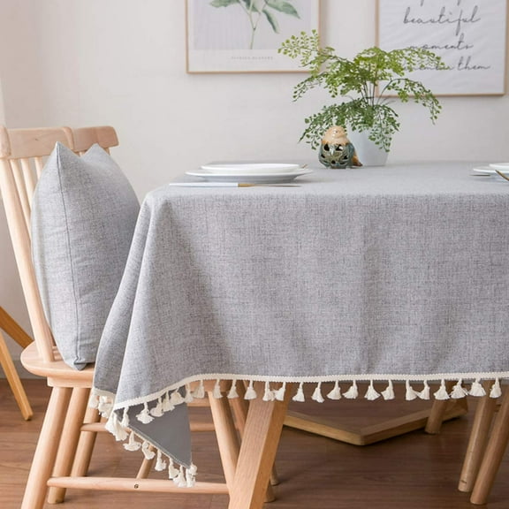Nvzi Washable Tablecloth Solid Color Tassel Cotton Linen Fabric Table Cloth Dust-Proof Table Cover for Kitchen Dinning Buffet Tabletop Decoration ( Square 55 x 55 Inch, Gray)