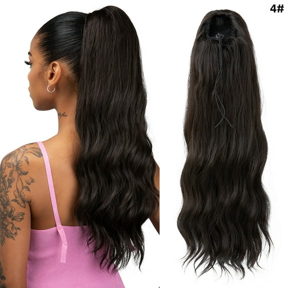 Nvzi Wavy Ponytail Hair Extension - dark brown Curly Drawstring Ponytail, 55.88CMLength, Made of High-Temperature Fiber, 1 Pcs , Natural Look for Daily/Special Occasions