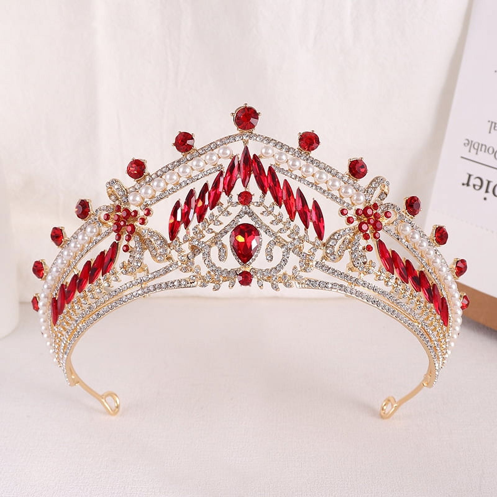 Elegant Handmade Crystal Wedding Tiara Headdress Headpieces Bride Pageant Crown Elegant Handmade Crystal Beads Wedding Tiara Green Blue Red  main image 2