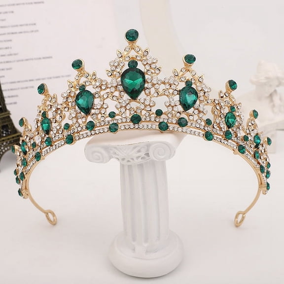 Nvzi-c Wedding Tiara for Bride Princess Tiara Headband Bridal Crown,Crystal Rhinestone Hair Jewelry Decor for Queen Bride Birthday Prom Wedding Pageant Halloween Costume Party(Green)