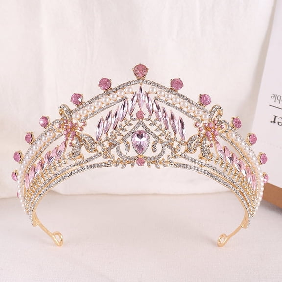 Nvzi-c Wedding Tiara for Bride Princess Tiara Headband Bridal Crown,Crystal Rhinestone Hair Jewelry Decor for Queen Bride Birthday Prom Wedding Pageant Halloween Costume Party(Pink）