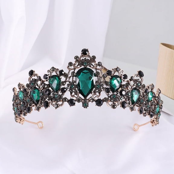Nvzi-c Wedding Tiara for Bride Princess Tiara Headband Bridal Crown,Crystal Rhinestone Hair Jewelry Decor for Queen Bride Birthday Prom Wedding Pageant Halloween Costume Party(Green)