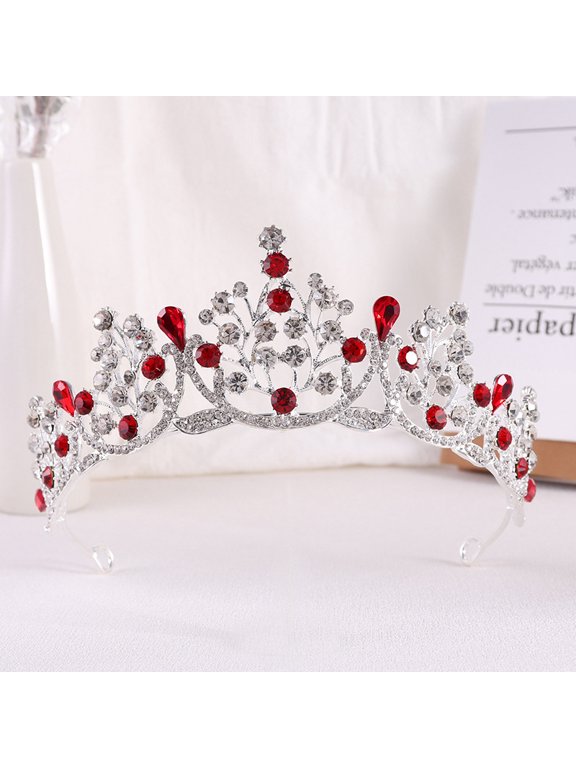 Wedding Tiara for Bride Princess Tiara Headband Bridal Crown,Crystal Rhinestone Hair Jewelry Decor for Queen Girl Bride Birthday Prom Wedding Pageant Halloween Costume Party(Red)