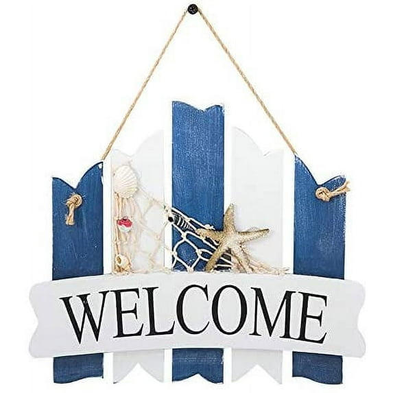 Nvzi Welcome Sign Porch Decor，Wooden Decor，Nautical wooden decoration，Wall Decor Door Hanging Ornament，Beach Theme Home Decoration，Outdoor vertical sign hanging on the front door