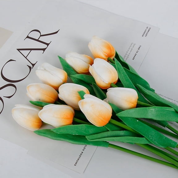 Nvzi White & Beige artificial tulips -12 pieces, 13 inches long - PU bouquet with realistic touch, realistic petal texture, flexible stem, perfect for home office wedding decoration