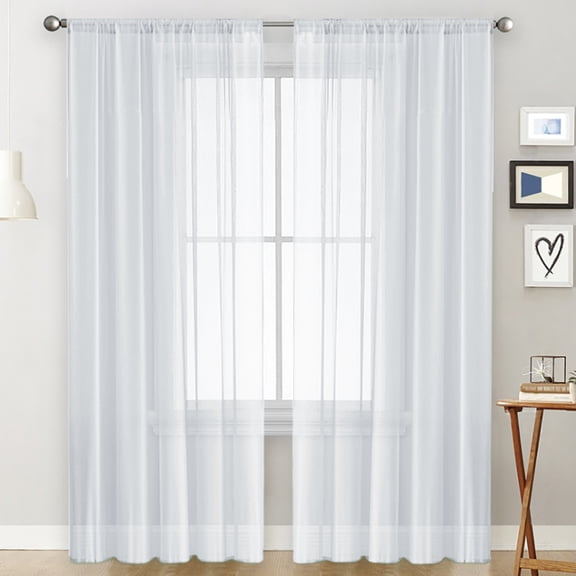 Nvzi White pole pocket semi transparent curtains -2 pieces,4284 inches, living room decoration curtains, suitable for bedroom, dining room, and spring/summer decoration