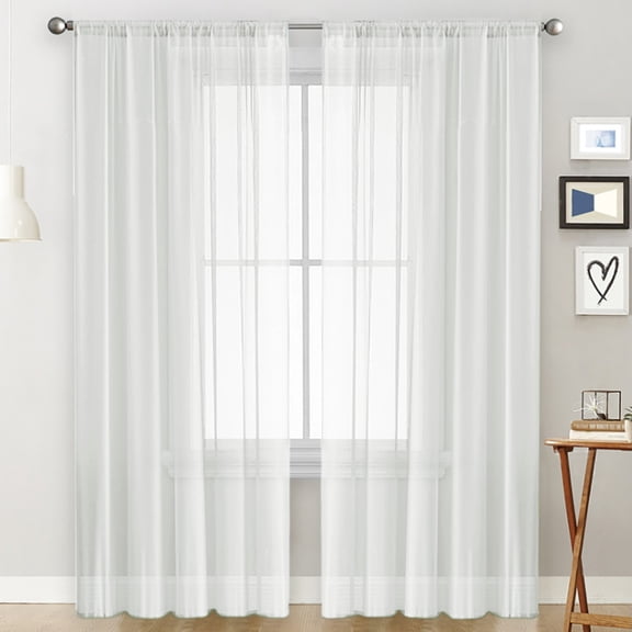 Nvzi Off White pole pocket semi transparent curtains -2 pieces,5284 inches, living room decoration curtains, suitable for bedroom, dining room, and spring/summer decoration