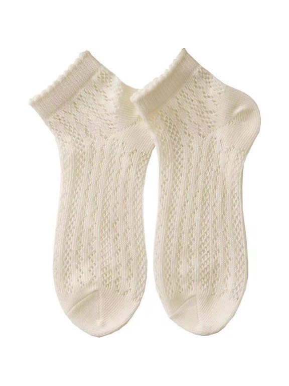 Off White women's pleated socks -6 pairs, one size fits all with elastic lace cuffs, seamless toe breathable and elastic, suitable for jeans, dresses and casual wear