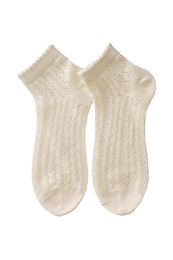 Off White women's pleated socks -6 pairs, one size fits all with elastic lace cuffs, seamless toe breathable and elastic, suitable for jeans, dresses and casual wear