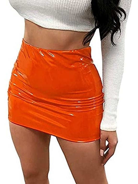 Women Sexy Bright Leather Bodycon Slim Micro Mini Skirt Evening Party Clubwear