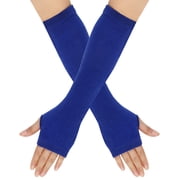 Nvzi Women Striped Long Fingerless Gloves, Winter Knitted Arm Warmers For Punk Rock/Cosplay/Goth/Christmas Party -Dark Blue