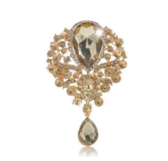Gyn&Joy Women's Crystal Rhinestone Flower Teardrop Brooch Pin - 5 Inch, Rose Gold Tone, Convertible
