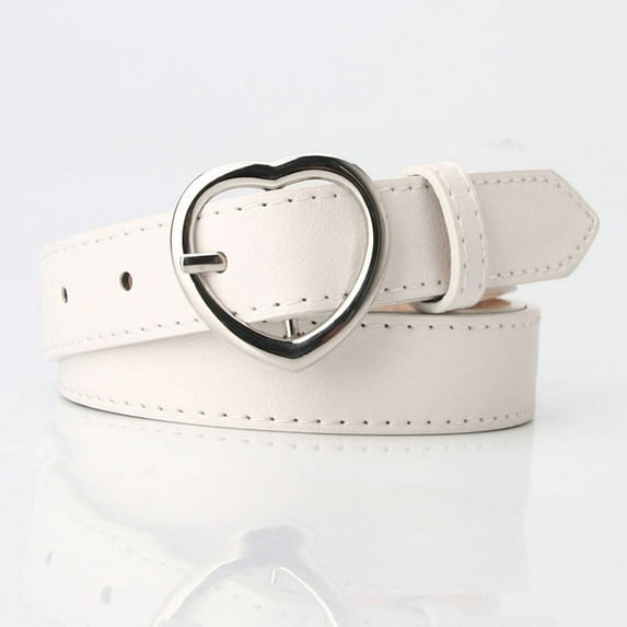Nvzi Women's Fashion PU Leather Dress and Jeans Belt for Girls and Women Heart Buttons (White)