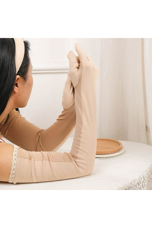 Women's Lightweight Sun Protection Gloves Summer UV Protection Long Drive Cotton Gloves (khaki)