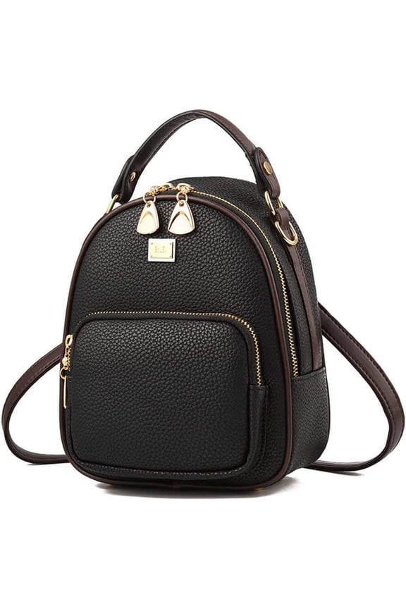 Women's Mini PU Leather Backpack Purse Casual Drawstring Daypack Convertible Shoulder Bag (black)