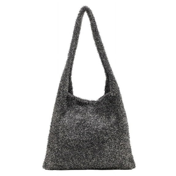 Nvzi Women's Woven Shoulder Bag Woven Tote Bag and Cosmetic Bag,Summer Beach Weaving Chic Woven Tote Handbags Shoulder Bags 9.84*1.96*6.69inch (Dark Grey)