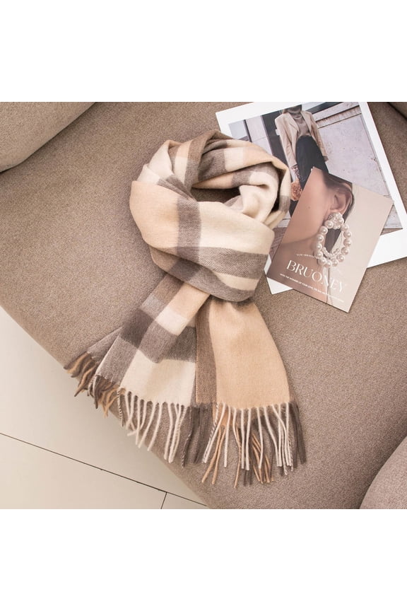 Womens Wool Scarf Plaid Winter Scarves Blanket for Women Tassel Warm Soft Large Long Shawl Scarves Chunky Lattice ScarfStyle D,Camel colored grid
