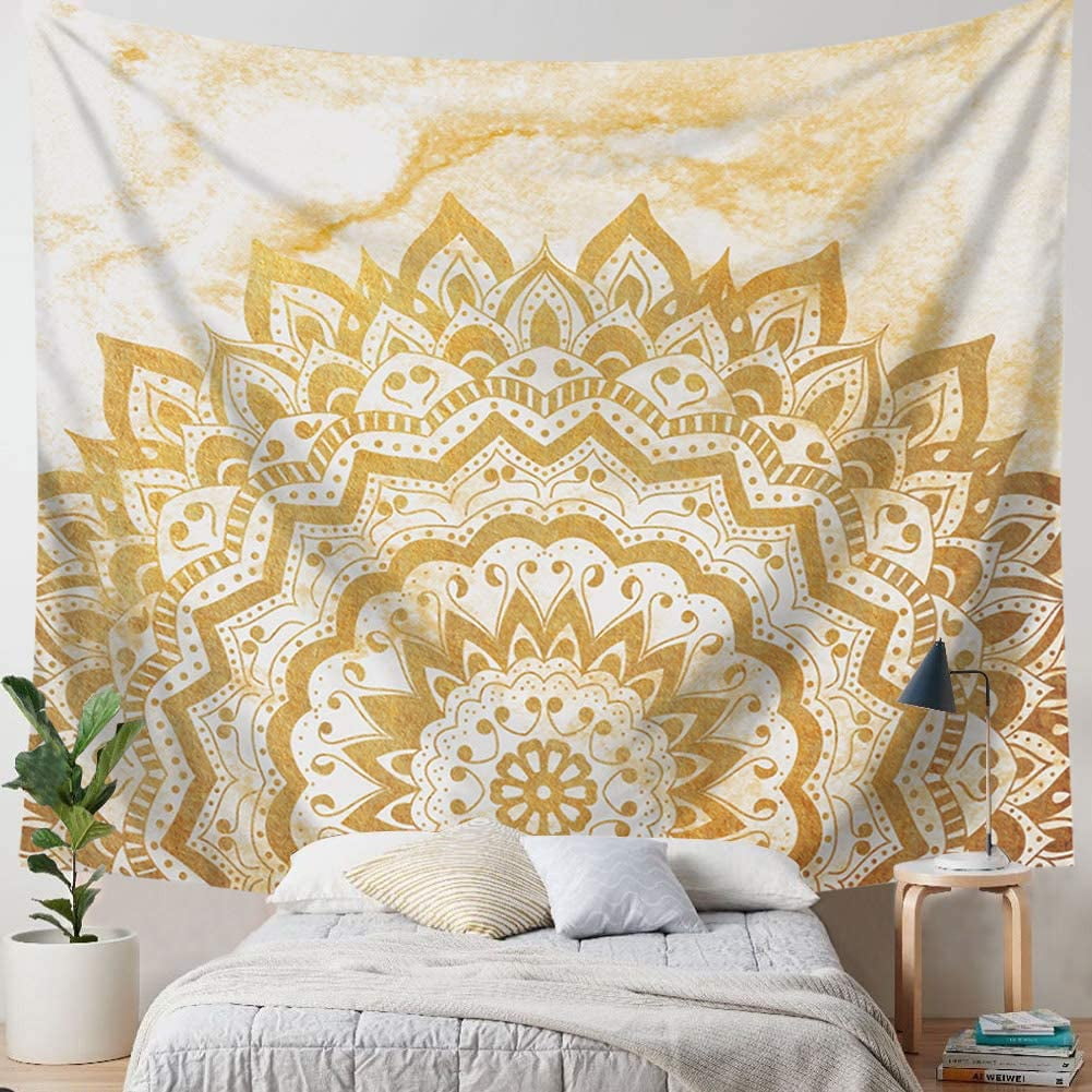 Nvzi Yellow Mandala Wall Tapestry Bohomian Flower Tapestry Wall Hanging Yellow S 51X59inch Walmart