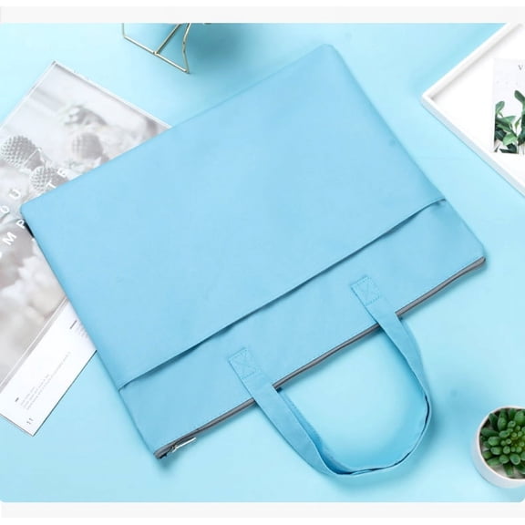 Nvzi-c Zipper Pouch with Handle 18.5*14.17in Large Pocket File Bag, A4 Foldable Document Storage Bag for Office Carrying Paper Files Books Filing Folder 1 Pack (Light Blue)
