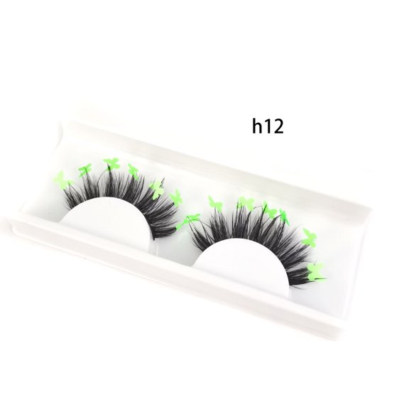 Nvzi-a 1 Pairs Glitter Lashes Sequins Colored Lashes Fluffy Mink False Lashes with Color Cosplay New Year Party Stage Makeup Colorful Fake Eyelash(h12)