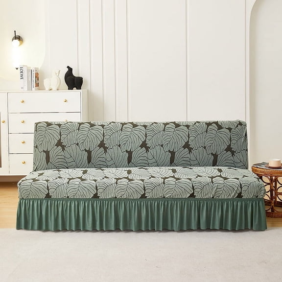 Nvzi-a 1 piece Green simple armless folding sofa cover skirt, fully wrapped elastic sofa cover 62.99-74.8inch