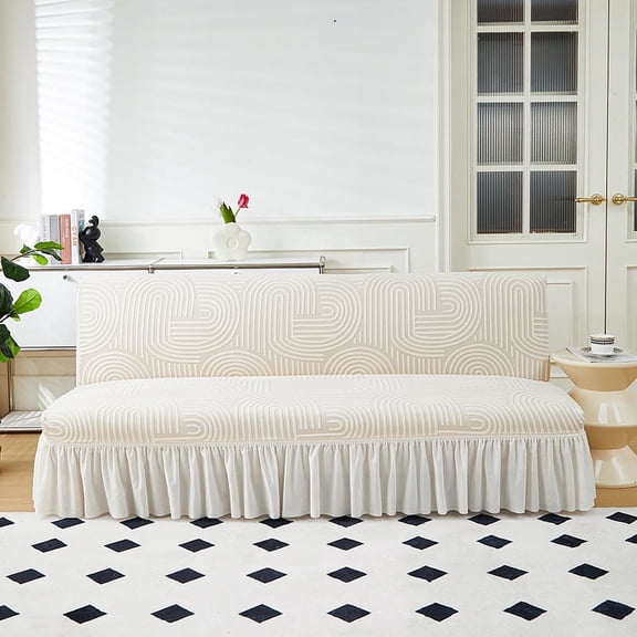 Nvzi-a 1 piece White simple armless folding sofa cover skirt with simple elastic all inclusive sofa cover 47.24-59.05inch