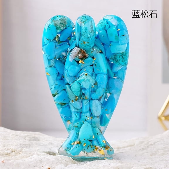 Nvzi-a 1 piece blue natural crystal broken stone drip resin angel ornament crystal angel natural stone resin handicraft home decoration ornament