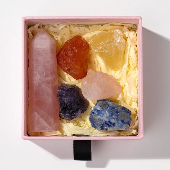 Nvzi-a 1 piece natural crystal column raw stone set box, pink single pointed crystal stone hexagonal column mineral standard set box yoga stone ornament