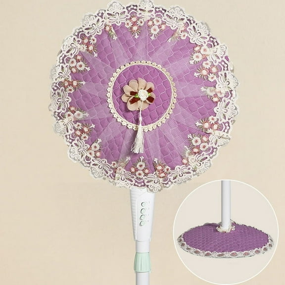 Nvzi-a 1 set of vertical floor standing fan cover, fully wrapped fabric fan dust cover, simple and fashionable diameter fan cover 48cm+base cover 40cm (purple)