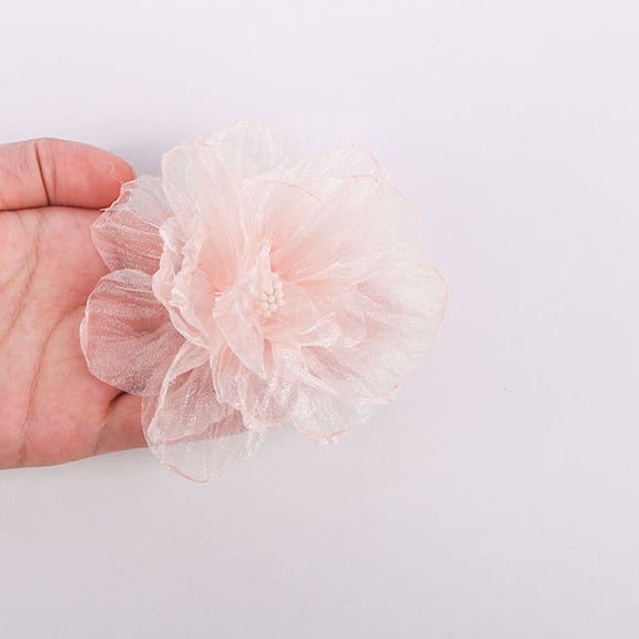 Nvzi-a 10 Pcs Organza Ribbon Flowers,3.54" Transparent Yarn Flowers with Core for DIY Craft Appliques Cloth Hat Wedding Party Decoration-Champagne