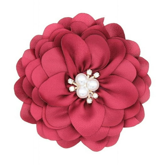 Nvzi-a 10 Pcs Satin Fabric Flowers Diamond Pearl Fabric Flowers for DIY Shoes Hats Clothing Accessories Crafts Sewing Hair Clips Dresses-Dark Red