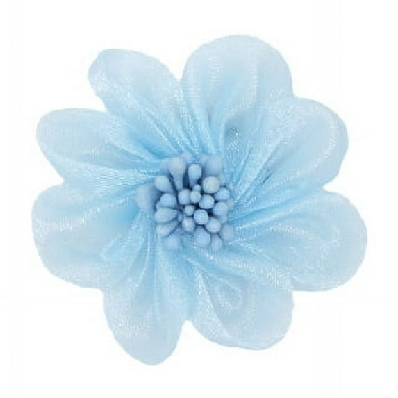 Nvzi-a 10pcs Organza Ribbon Flowers with Beads Appliques (Light Blue)