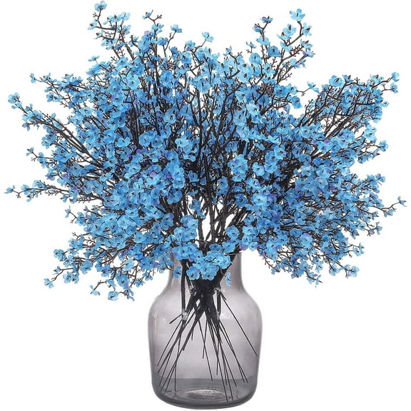 Nvzi-a 12 Bundles Fake Flowers Fall Decor Faux Babys Breath Artificial Gypsophila Silk Flowers Bulk Floral Bouquets for Home Bedroom DIY Wedding Party Christmas Decorations(Blue)