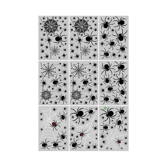 Nvzi-a 155Pcs Halloween Glass Window Scene Decoration Spider 9sheets Window Stickers Spider Web Holiday Party Decoration Window Decals