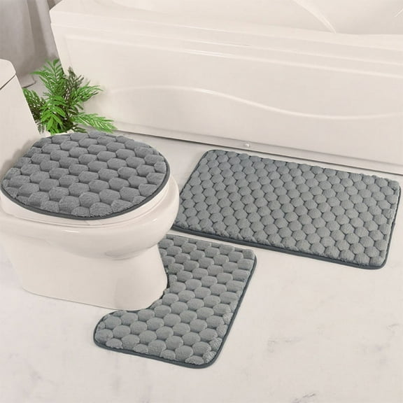 Nvzi-a 1Pcs Solid color flannel bathroom toilet three-piece set,, 3 Piece Soft and Comfortable Bath Mat Include Toilet Lid Cover, Non-Slip Absorbentb Rugs(Dark grey