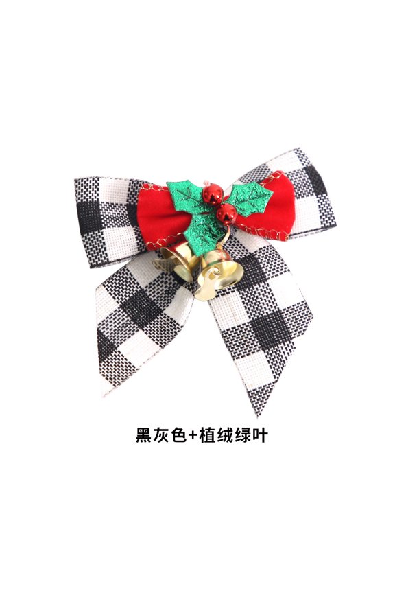 20 Pieces Christmas Mini Bows for Crafts Christmas Bows for Present Christmas Tiny Bows with Bells Ornament Present Bow Christmas Tree Hanging DecorBlack gray+Fleece Green Leaves