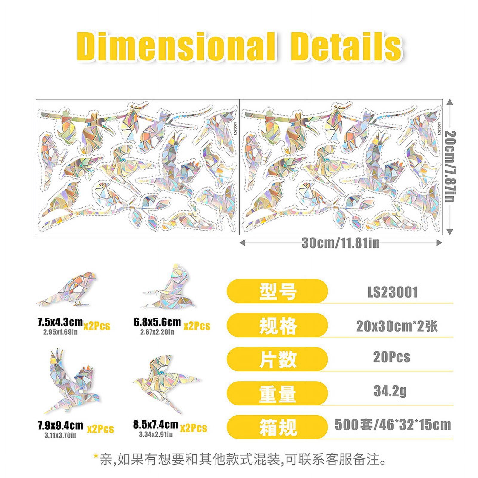Sun Window Clings Decals - Static Cling Rainbow Stickers To Prevent Bird Strikes (Set Of 12) - View #3