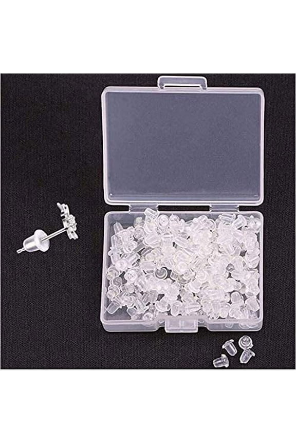 Nvzi-a 200PCS/100Pairs Earring Backings Soft Clear Ear Safety Back Pads Backstops Bullet Clutch Stopper Replacement with Handy Case for Fish Hook Earring Studs Hoops - Diameter 4mm