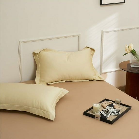 Nvzi-a 2Pcs 100 long staple cotton pillowcases Classic and timeless, pure color simple pillowcase, with any bed is brilliant 18.9x29.13inch(tawny)