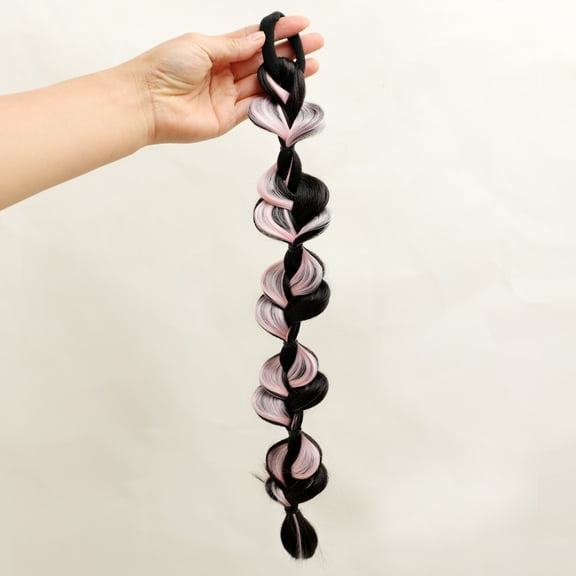 Nvzi-a 2Pcs Bubble Ponytail Wig Synthetic Braided Extensions with Hair Ties Hair Band Hairpieces for Women Girls DIY Daily Wear Hair Accessories Black and Pink