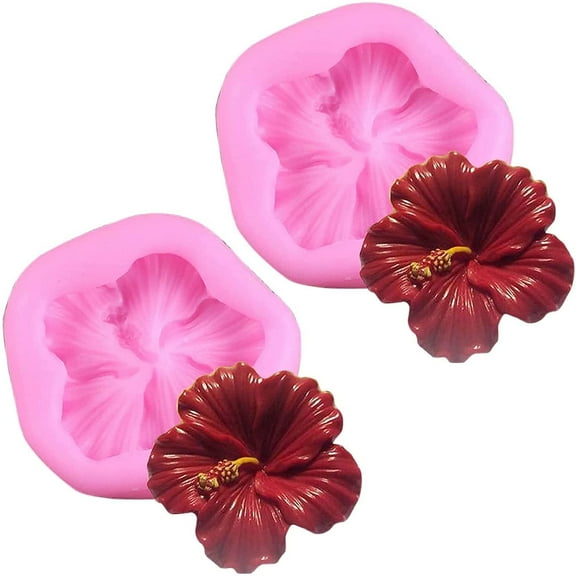 Nvzi-a 2Pcs Mini Silicone Molds Cake Baking Cups Silicone Mold 3D Flower Hibiscus Silicone Molds Cake Candy Chocolate Sugarcraft Baking Tool Mould