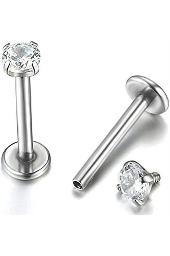 2pcs 16G 3mm Cubic Zirconia Inlaid Lip Rings Labret Nose Studs Helix Round Shape Stud Earring Body Piercing Jewelry