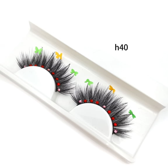 Fatty Farmer 3 Pairs Glitter Lashes Sequins Colored Lashes Fluffy Mink False Lashes with Color Cosplay New Year Party Stage Makeup Colorful Fake Eyelash(h40)