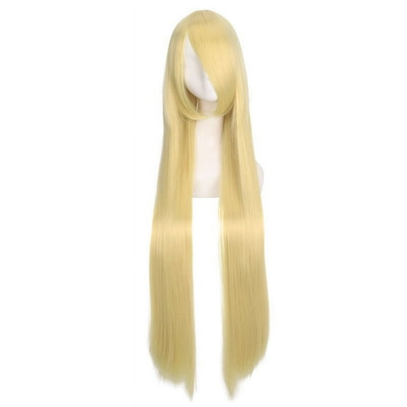 Nvzi-a 39.4" Long Straight Natural Wigs with Bangs Heat Resistant Synthetic Colorful Cosplay Anime Costume Party Daily Use Wigs for Women,Butter Blonde