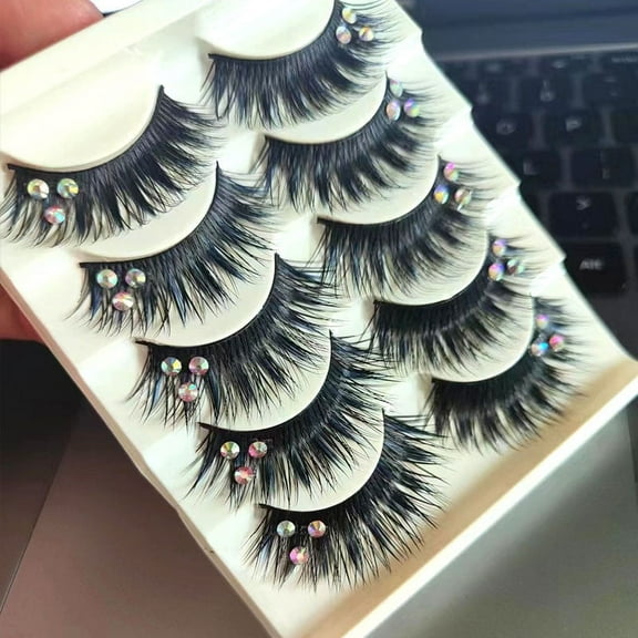 Nvzi-a 5 Pairs Glitter Lashes Sequins Colored Lashes Fluffy Mink False Lashes with Color Cosplay New Year Party Stage Makeup Colorful 15mm Fake Eyelash(A69)