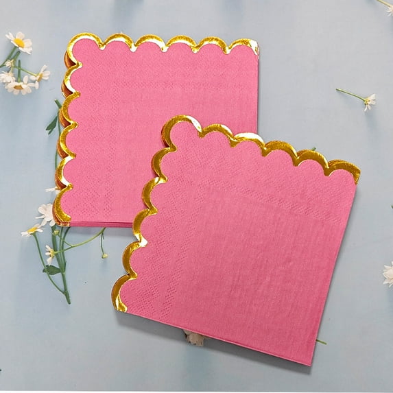 Nvzi-a 50pcs Pink Napkins with Gold Foil Accents 5 x 5 inch Beverage Disposable Napkin Party Decoration Wedding Bridal and Baby Shower Dinner Lunch Supplies (Pink D)