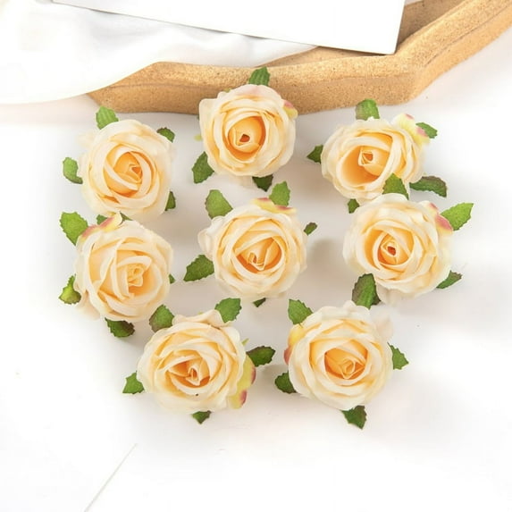 Nvzi-a 50pcs Rose Artificial Flowers Bulk, 1.6 Inch Small Silk Fake Rose Head Decorations, Crafts, Wedding Centerpieces Bridal Shower Home Decor (Light Yellow)