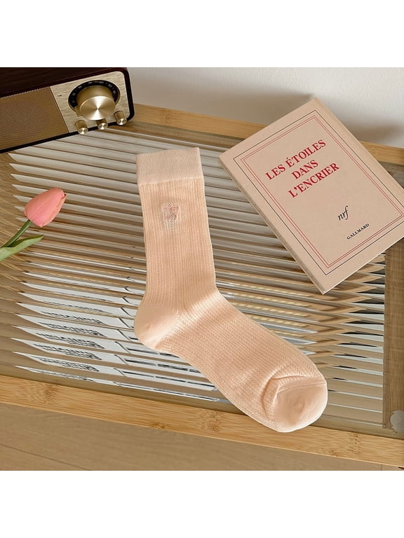 6 pairs of Womens Cotton Crew Socks, Thin Soft Comfort Breathable Dress Socks, Above Ankle Crew Socks for Business, CasualAthletic Sock Pink