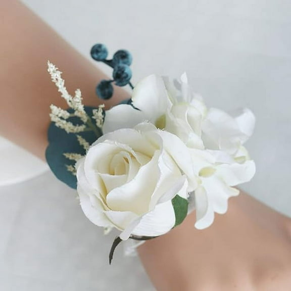 Nvzi-a 9 inches White Cascading Bride Bouquet Waterfall Wedding Flower, Rose Peony Bride Bouquet with Eucalyptus for Centerpiece, Party and Wedding (Corsage)