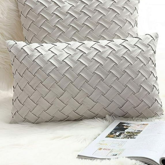 Nvzi-a Basket Weave Pattern Decorative Throw Pillow Cover Super Soft Suede Solid Lumbar Accent Cushion Case for Couch Sofa Car (GML,12"x20")